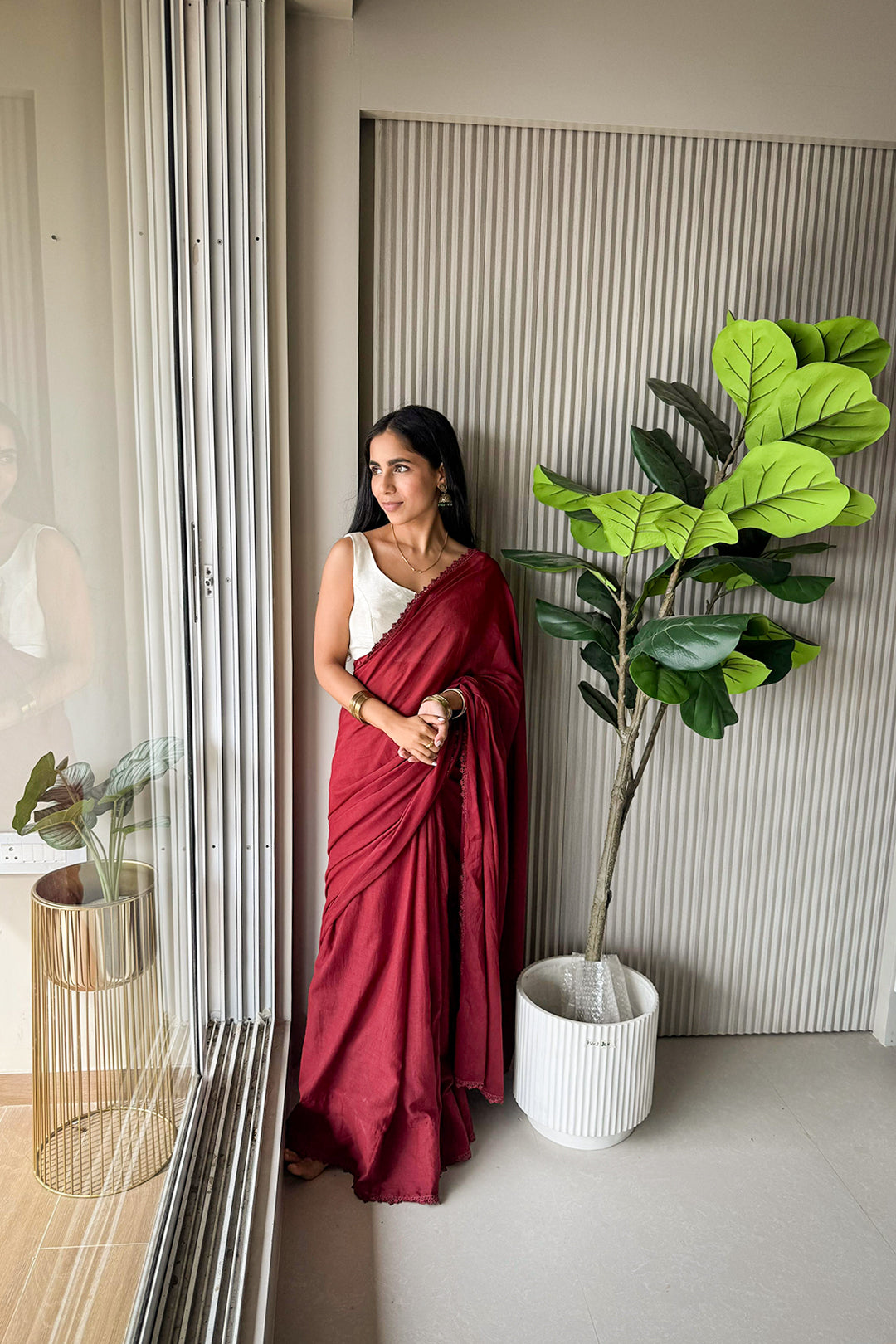 Maroon Mul cotton Saree