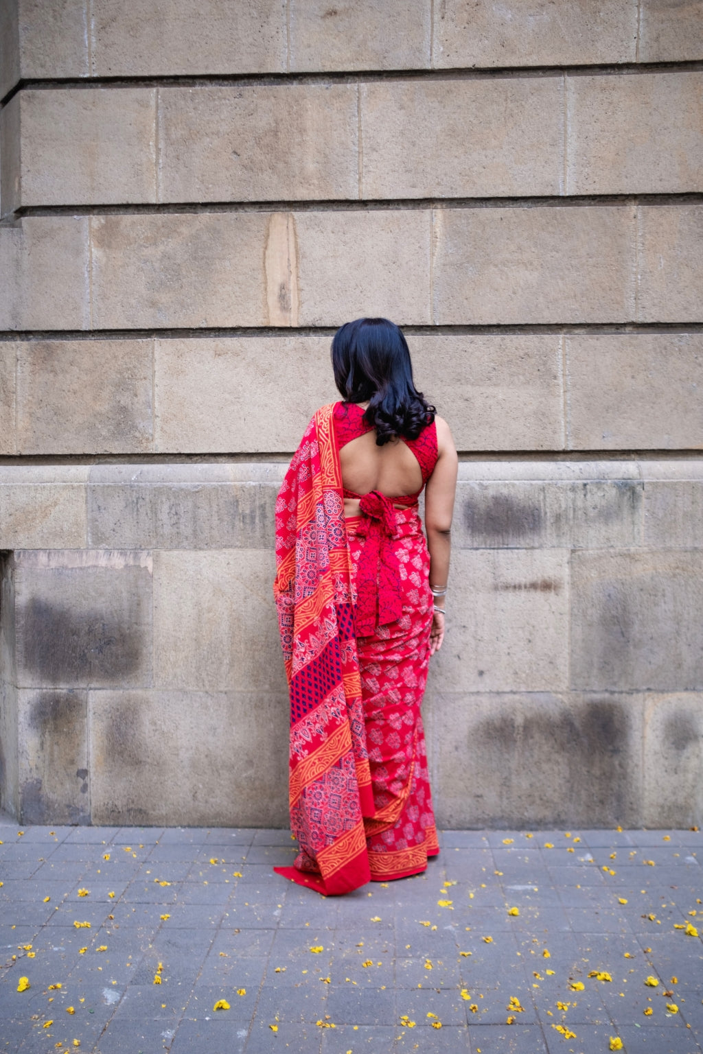 SHALMALI -  RED COTTON HAND BLOCK PRINT SAREE