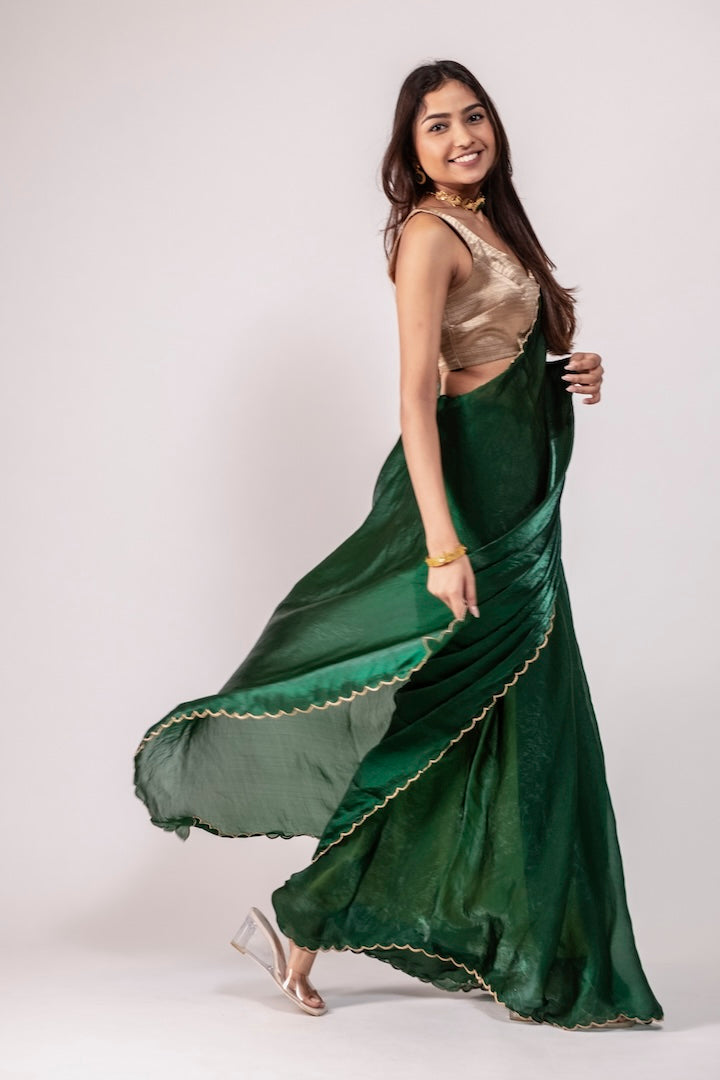 Green Mashru Silk Saree with Zari Border