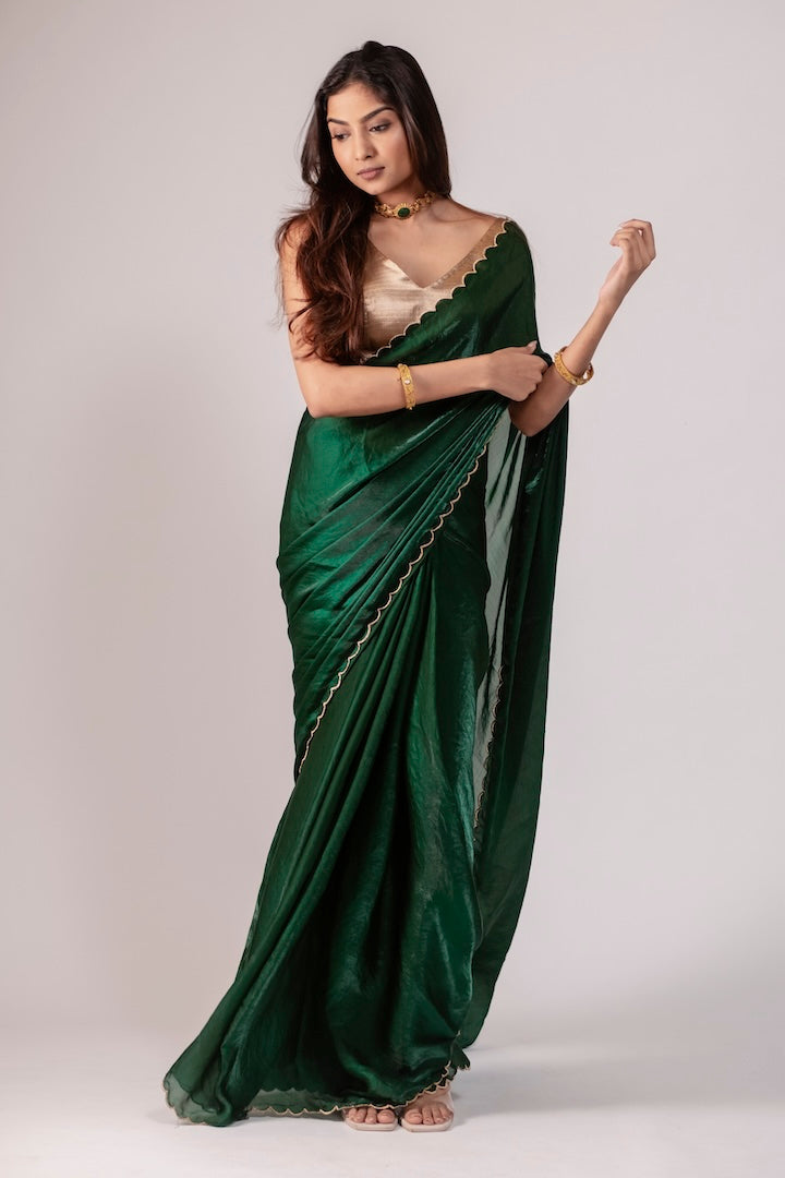 Green Mashru Silk Saree with Zari Border