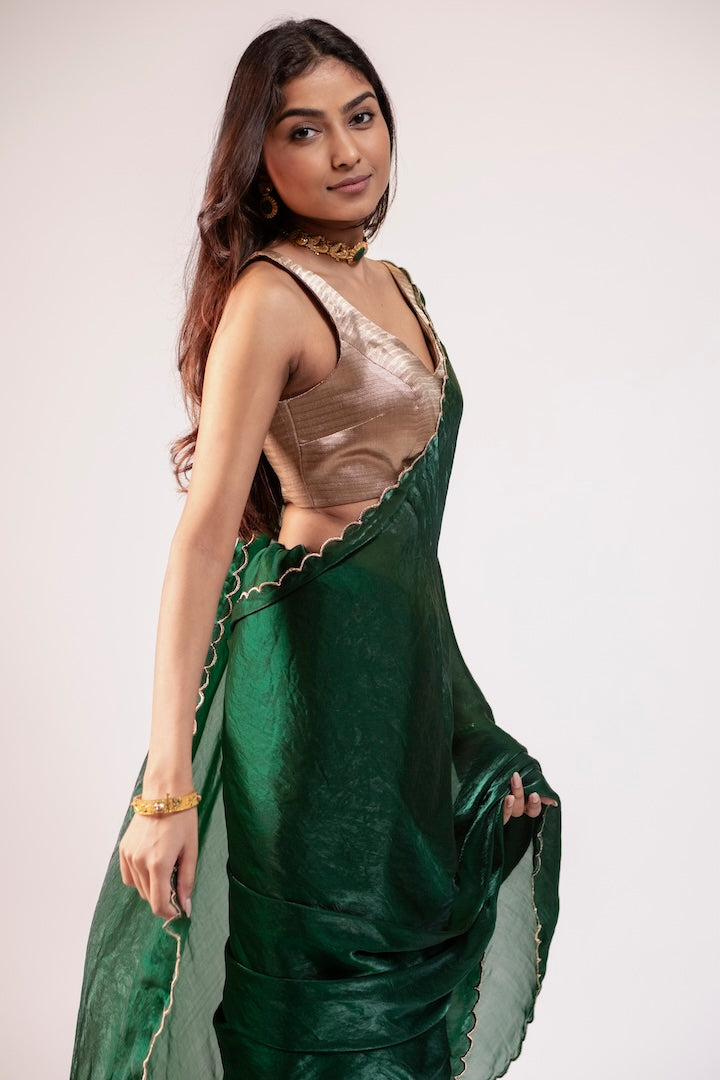 Green Mashru Silk Saree with Zari Border