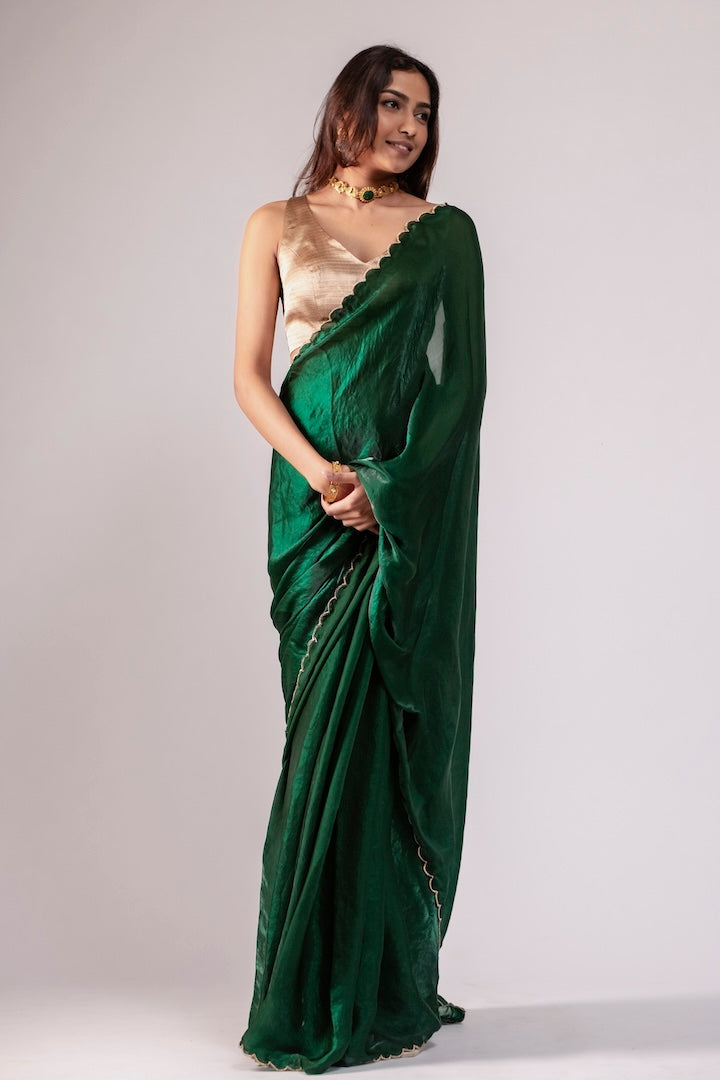 Green Mashru Silk Saree with Zari Border