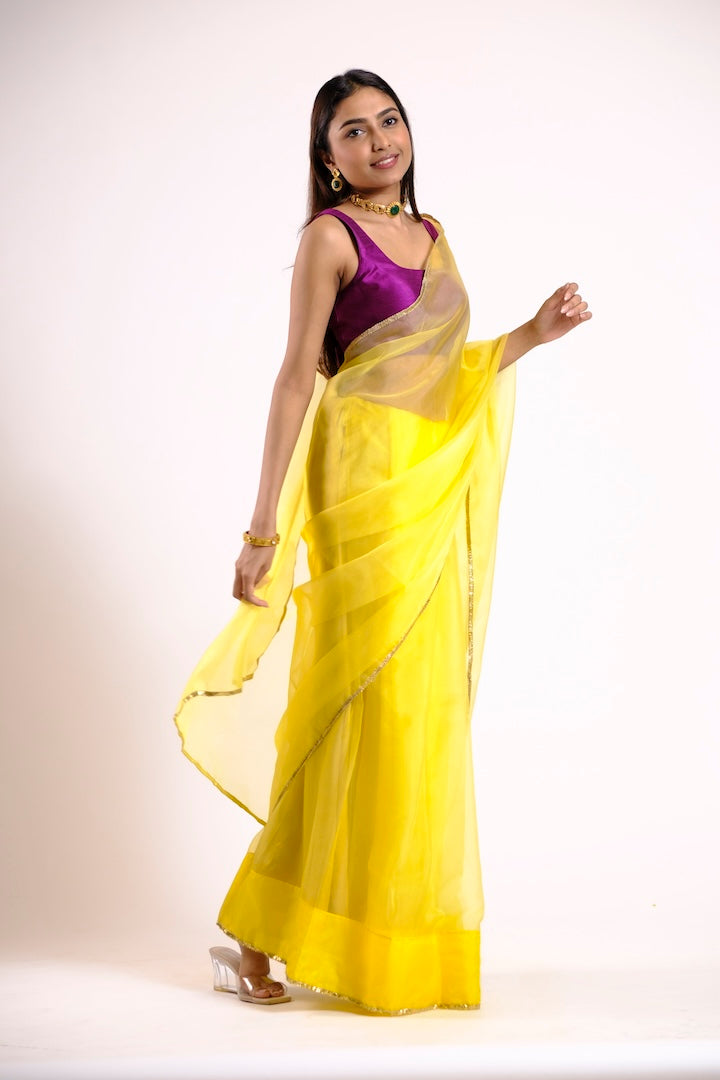 Canary Yellow Organza Saree.