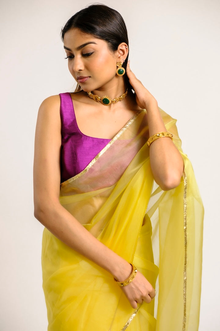 Canary Yellow Organza Saree.