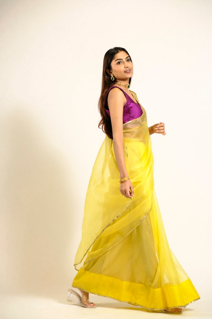 Canary Yellow Organza Saree.