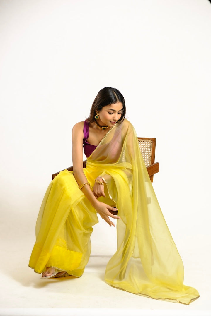 Canary Yellow Organza Saree.