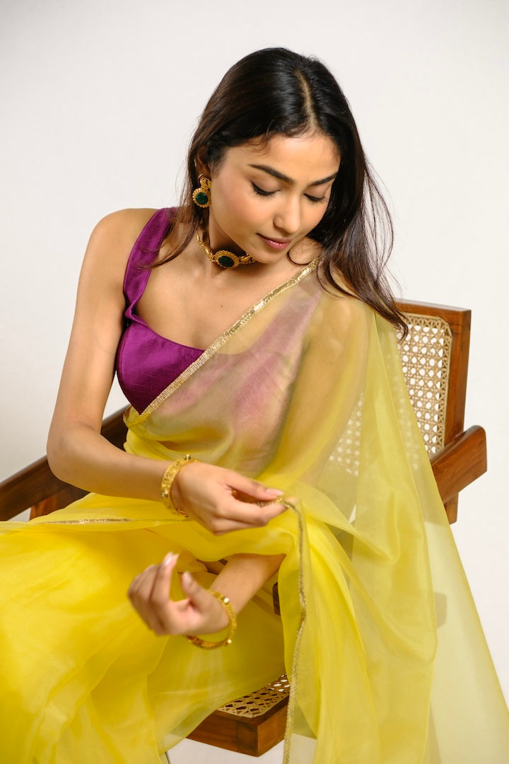 Canary Yellow Organza Saree.