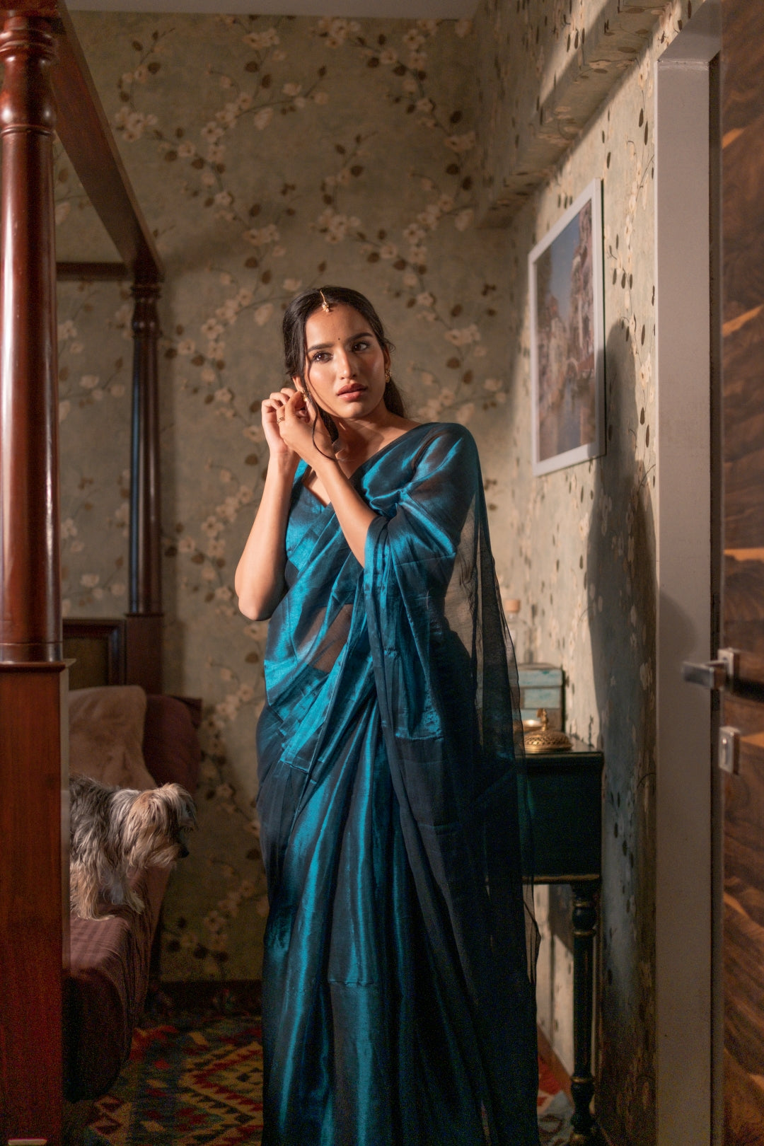 NILAMBARI BLUE TISSUE SAREE