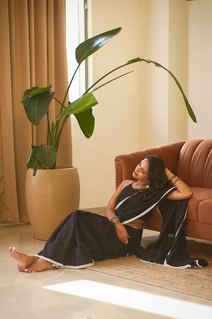 Mahi Black Mul Cotton Saree