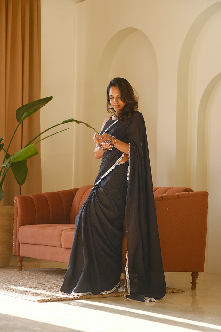 Mahi Black Mul Cotton Saree