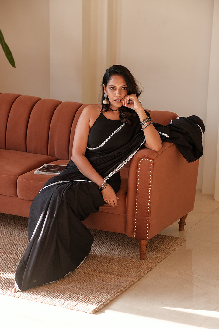 Mahi Black Mul Cotton Saree