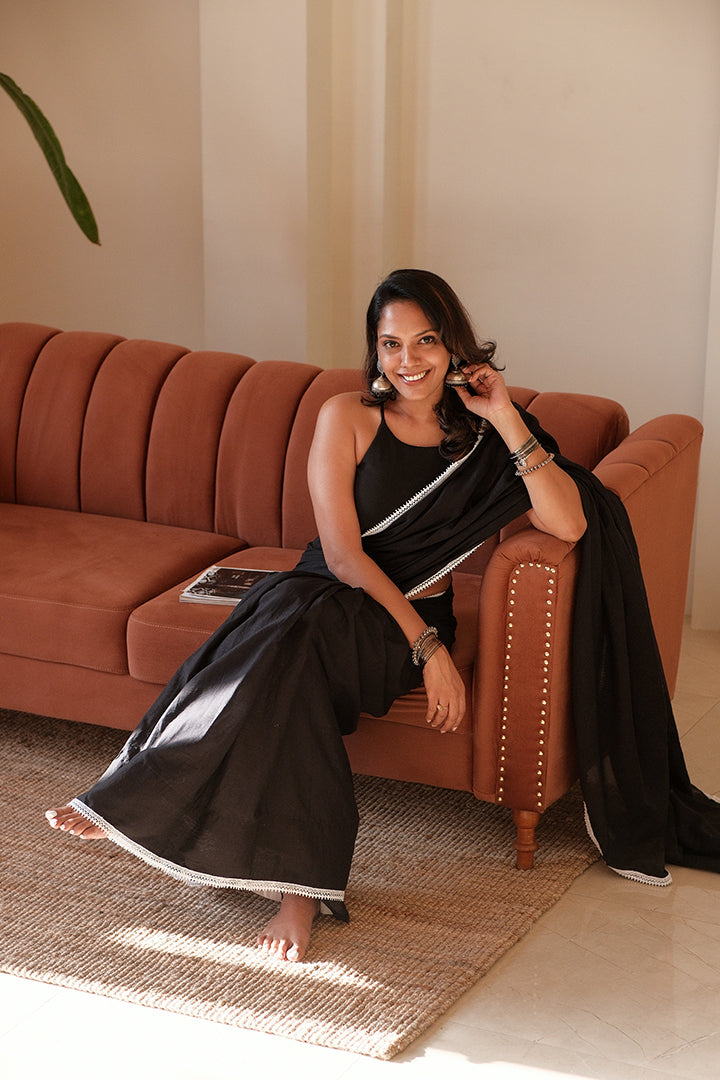 Mahi Black Mul Cotton Saree