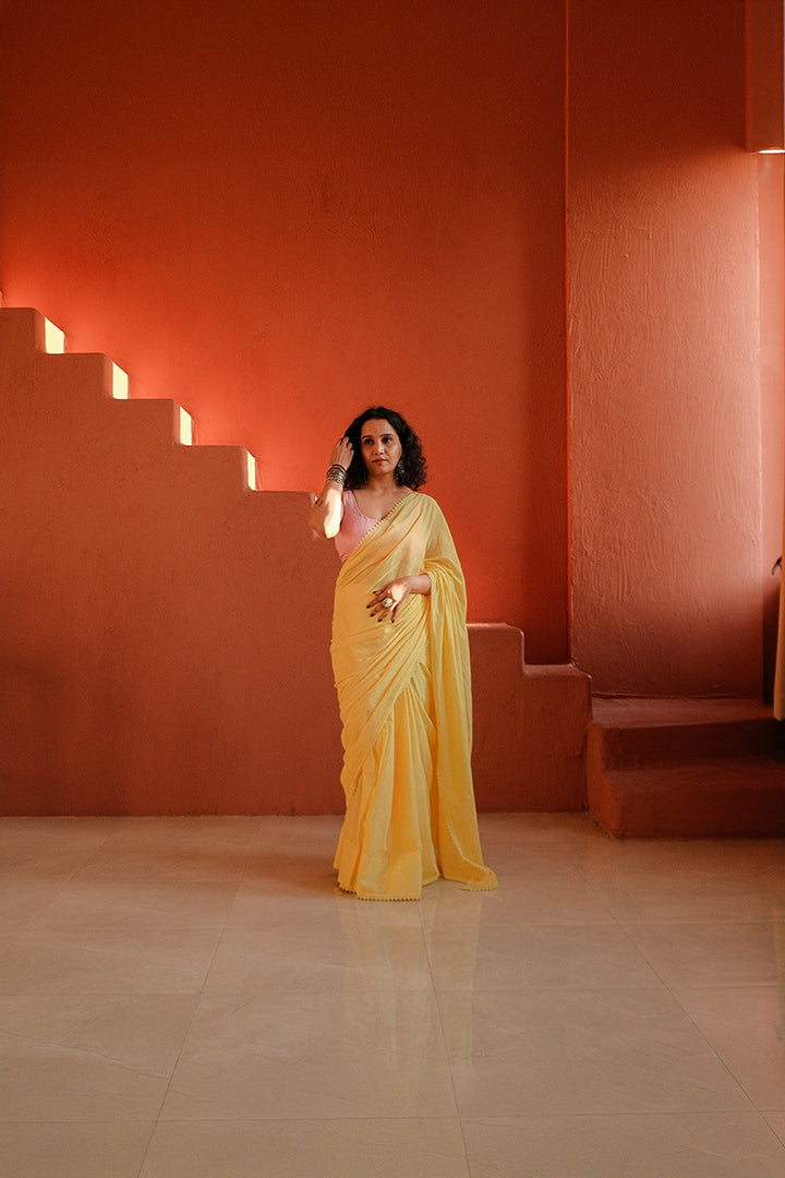 Vrinda Yellow Mul Cotton Saree