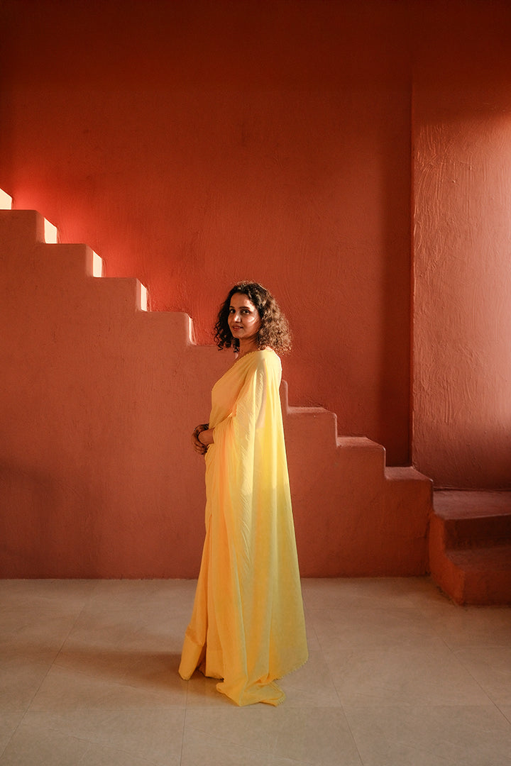 Vrinda Yellow Mul Cotton Saree