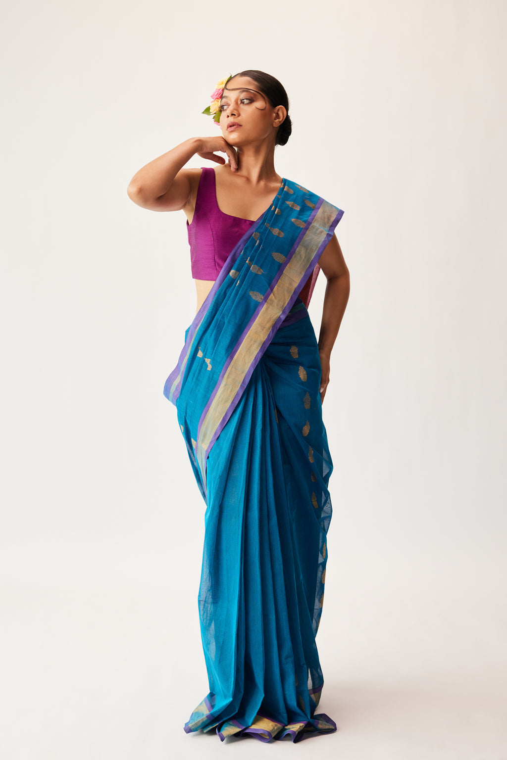 Naira Cotton Blue Saree