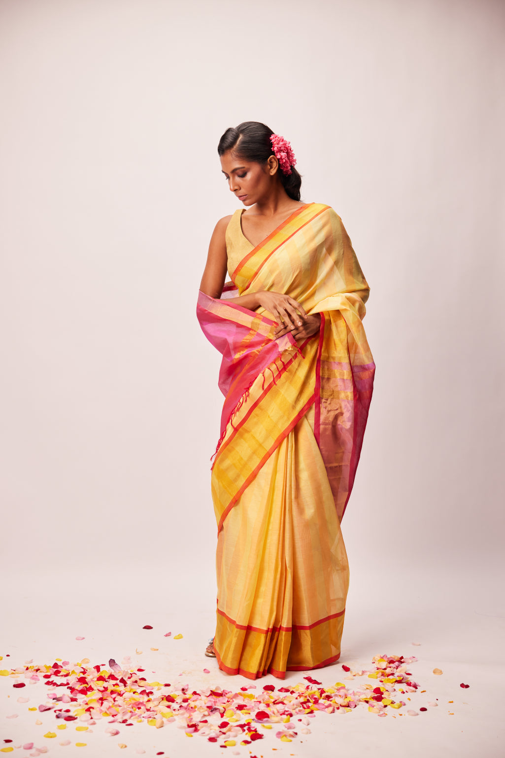 Sia Cotton by silk saree stripes - weft silk and warp cotton