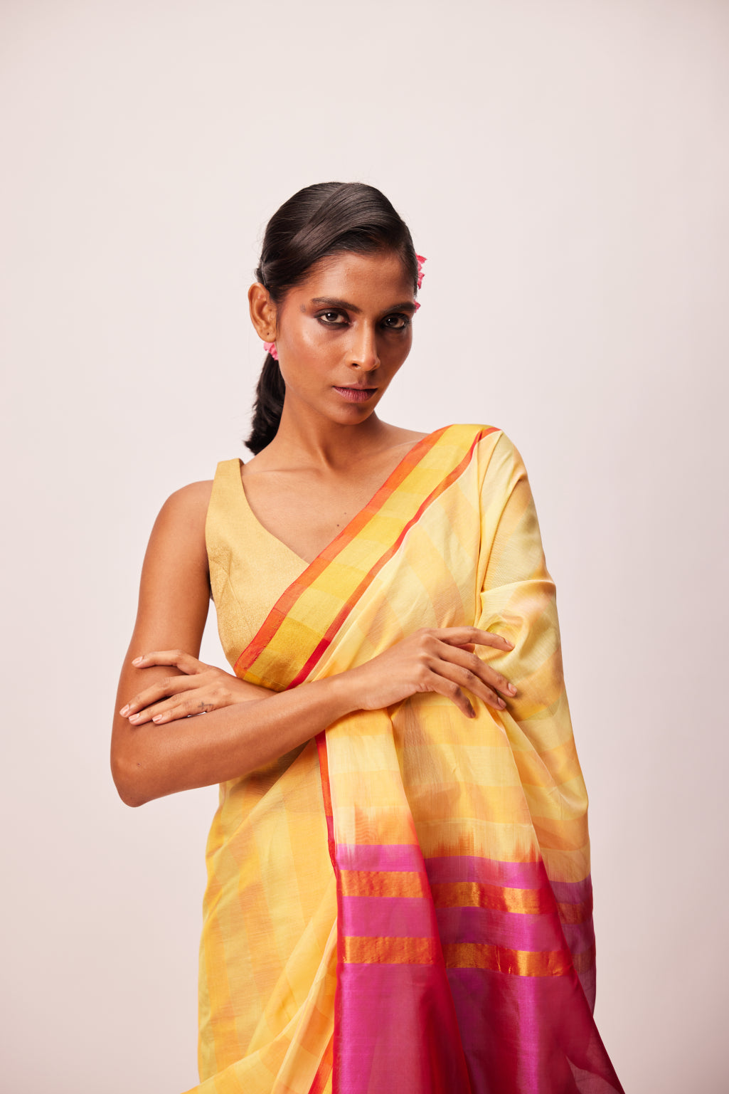 Sia Cotton by silk saree stripes - weft silk and warp cotton