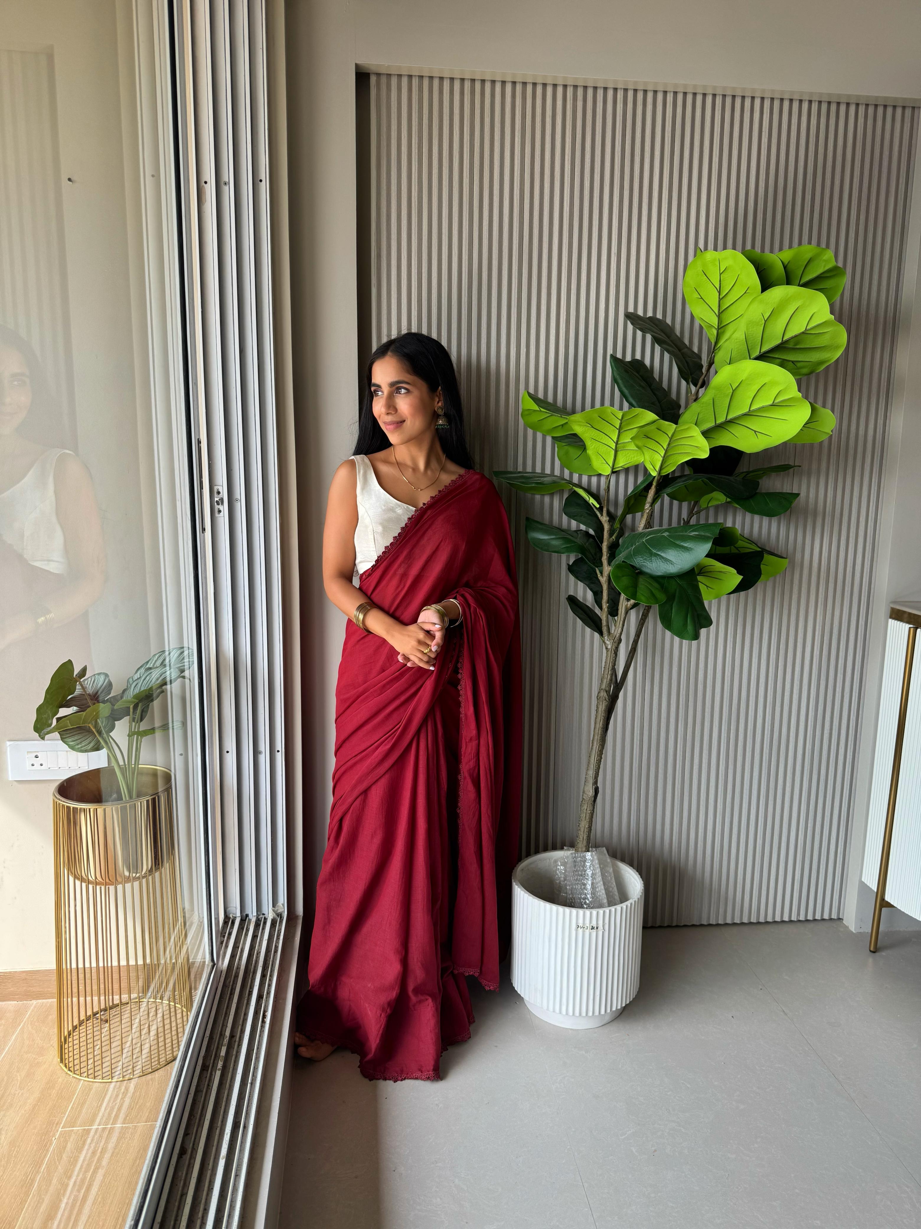 Maroon Mul cotton Saree