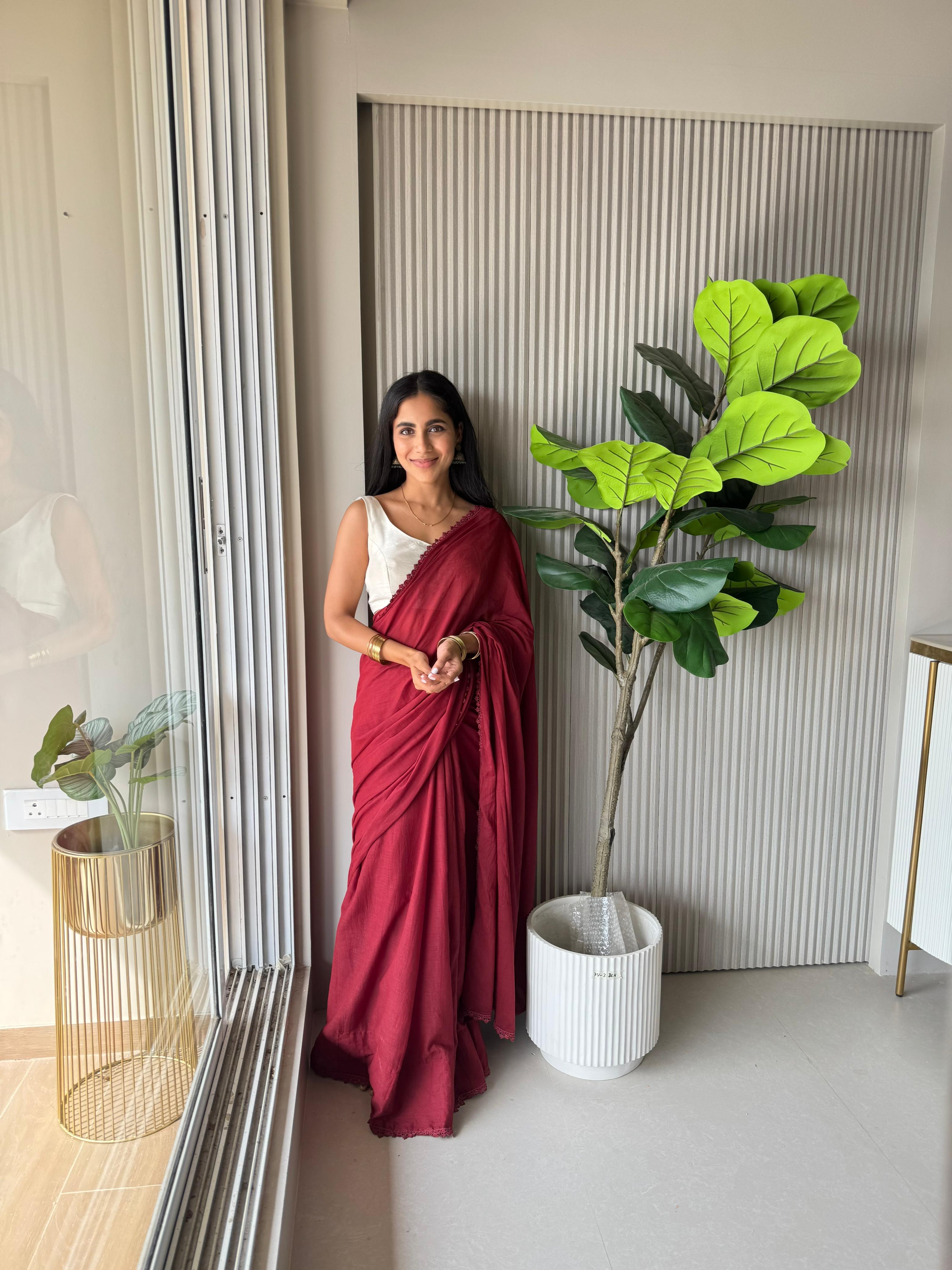 Maroon Mul cotton Saree