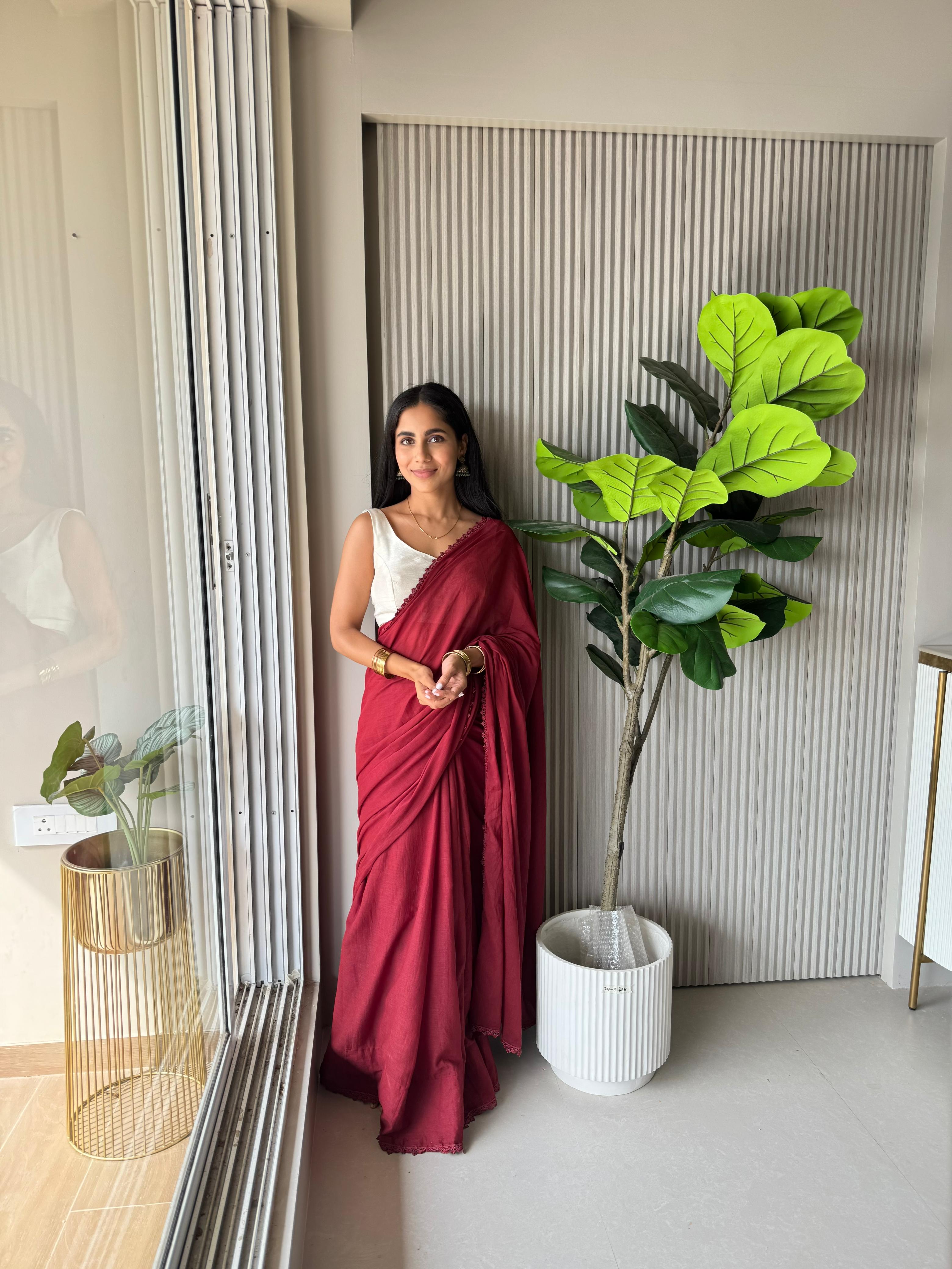 Maroon Mul cotton Saree